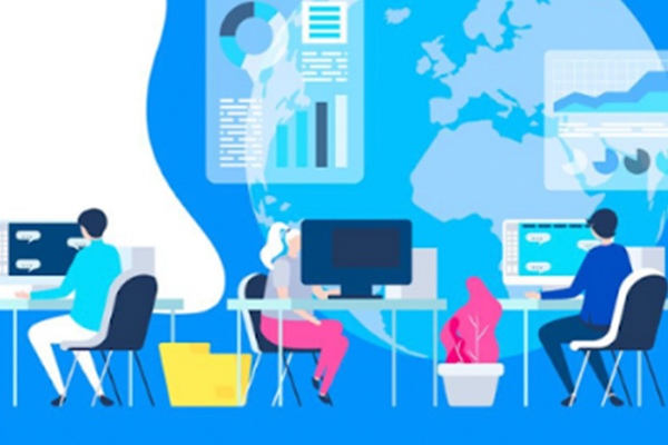An illustration of people working on their computers